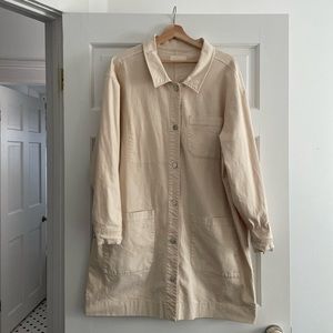Sand Beige Long Chore Utility Jacket Coat L-XL